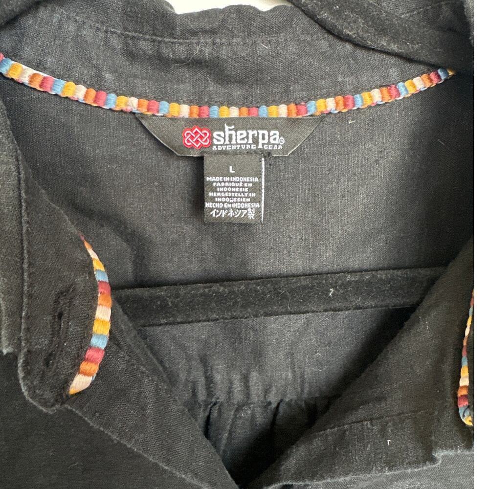 Sherpa Women's Black Hemp Blend Button-Up Roll Tab Sleeve Tunic Top, Size L, EUC - Picture 4 of 7